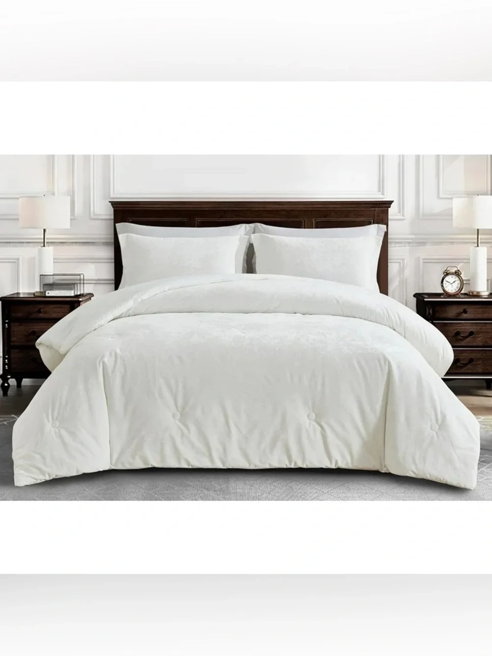 Classic White velvet 3 piece queen Comforter Set